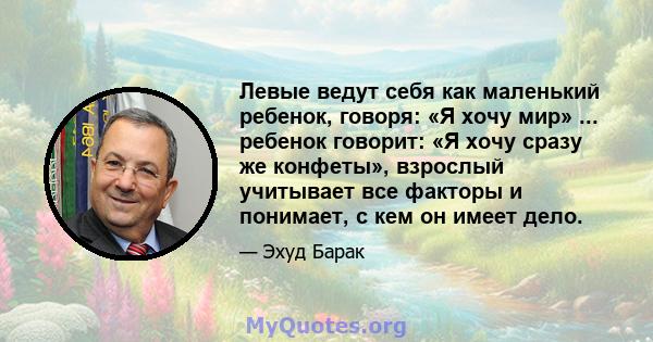 Левые ведут себя как маленький ребенок, говоря: «Я хочу мир» ... ребенок говорит: «Я хочу сразу же конфеты», взрослый учитывает все факторы и понимает, с кем он имеет дело.