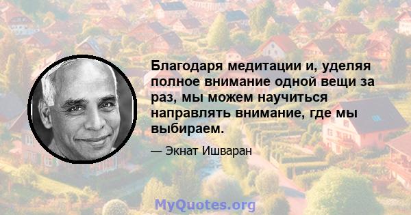 Благодаря медитации и, уделяя полное внимание одной вещи за раз, мы можем научиться направлять внимание, где мы выбираем.