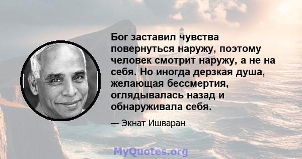 Бог заставил чувства повернуться наружу, поэтому человек смотрит наружу, а не на себя. Но иногда дерзкая душа, желающая бессмертия, оглядывалась назад и обнаруживала себя.