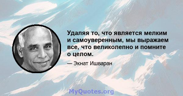 Удаляя то, что является мелким и самоуверенным, мы выражаем все, что великолепно и помните о целом.