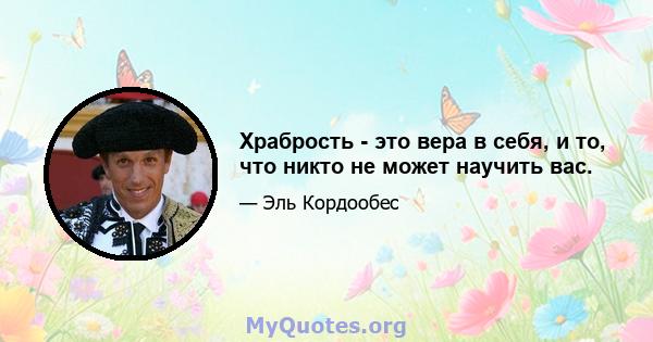 Храбрость - это вера в себя, и то, что никто не может научить вас.