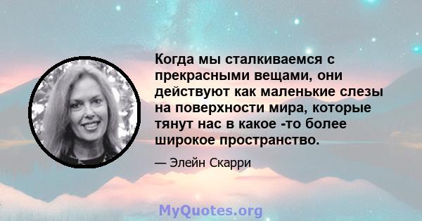 Когда мы сталкиваемся с прекрасными вещами, они действуют как маленькие слезы на поверхности мира, которые тянут нас в какое -то более широкое пространство.