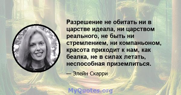 Разрешение не обитать ни в царстве идеала, ни царством реального, не быть ни стремлением, ни компаньоном, красота приходит к нам, как беалка, не в силах летать, неспособная приземлиться.