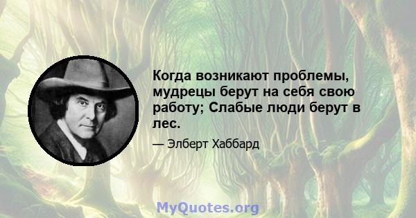 Когда возникают проблемы, мудрецы берут на себя свою работу; Слабые люди берут в лес.