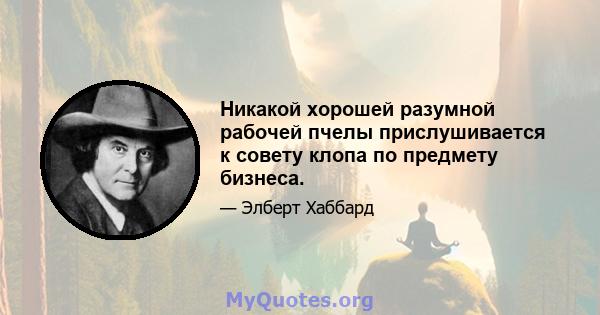 Никакой хорошей разумной рабочей пчелы прислушивается к совету клопа по предмету бизнеса.