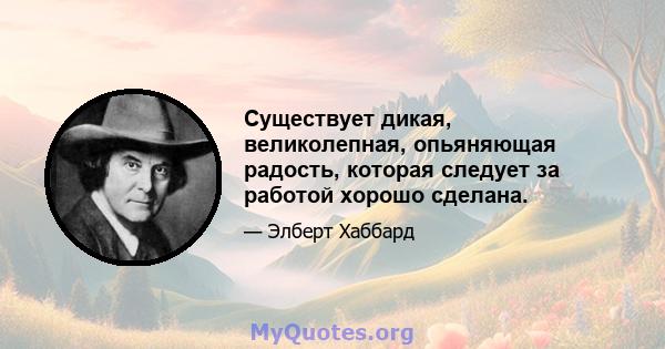 Существует дикая, великолепная, опьяняющая радость, которая следует за работой хорошо сделана.