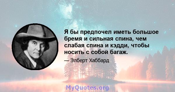 Я бы предпочел иметь большое бремя и сильная спина, чем слабая спина и кэдди, чтобы носить с собой багаж.