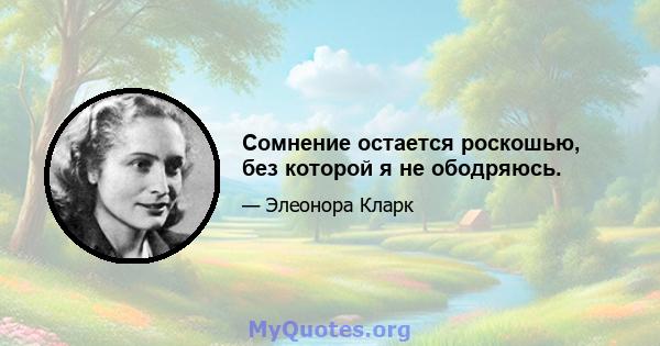 Сомнение остается роскошью, без которой я не ободряюсь.