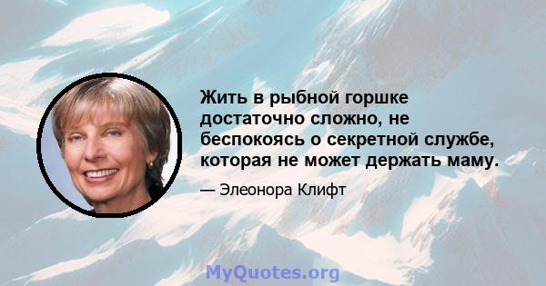 Жить в рыбной горшке достаточно сложно, не беспокоясь о секретной службе, которая не может держать маму.