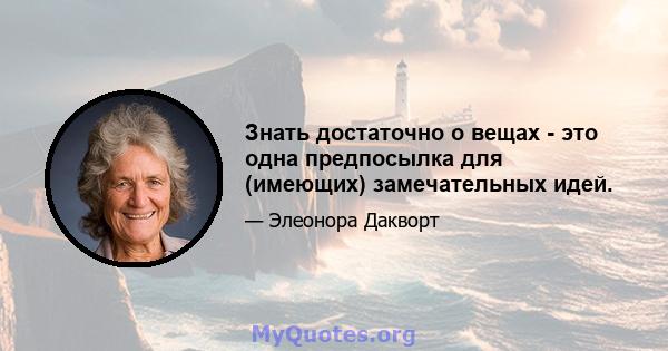 Знать достаточно о вещах - это одна предпосылка для (имеющих) замечательных идей.