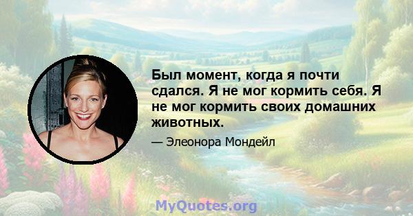 Был момент, когда я почти сдался. Я не мог кормить себя. Я не мог кормить своих домашних животных.