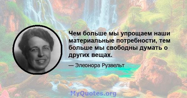 Чем больше мы упрощаем наши материальные потребности, тем больше мы свободны думать о других вещах.