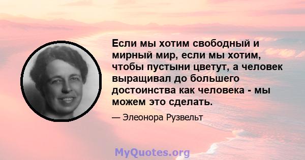 Если мы хотим свободный и мирный мир, если мы хотим, чтобы пустыни цветут, а человек выращивал до большего достоинства как человека - мы можем это сделать.