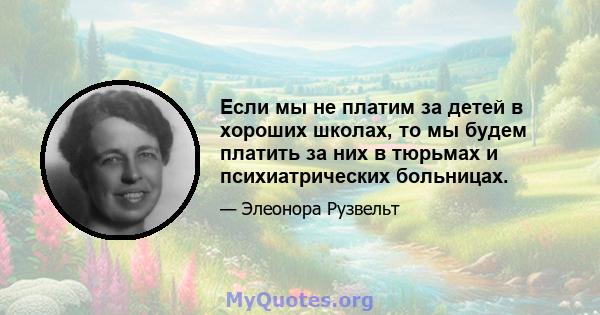 Если мы не платим за детей в хороших школах, то мы будем платить за них в тюрьмах и психиатрических больницах.