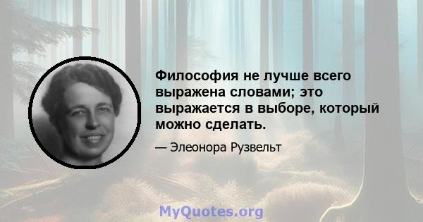 Философия не лучше всего выражена словами; это выражается в выборе, который можно сделать.