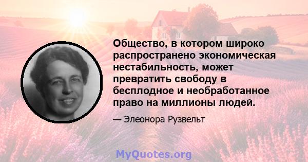 Общество, в котором широко распространено экономическая нестабильность, может превратить свободу в бесплодное и необработанное право на миллионы людей.