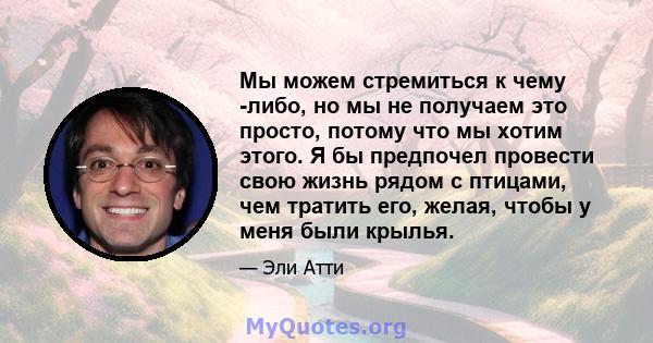 Мы можем стремиться к чему -либо, но мы не получаем это просто, потому что мы хотим этого. Я бы предпочел провести свою жизнь рядом с птицами, чем тратить его, желая, чтобы у меня были крылья.