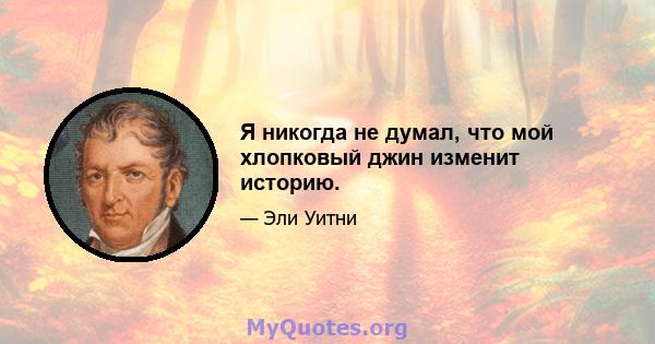 Я никогда не думал, что мой хлопковый джин изменит историю.