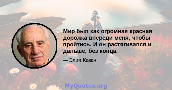 Мир был как огромная красная дорожка впереди меня, чтобы пройтись. И он растягивался и дальше, без конца.