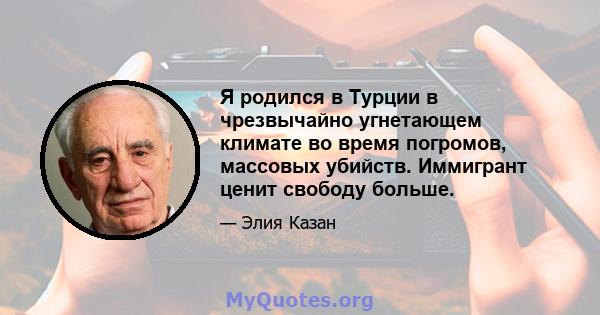 Я родился в Турции в чрезвычайно угнетающем климате во время погромов, массовых убийств. Иммигрант ценит свободу больше.