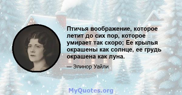 Птичья воображение, которое летит до сих пор, которое умирает так скоро; Ее крылья окрашены как солнце, ее грудь окрашена как луна.