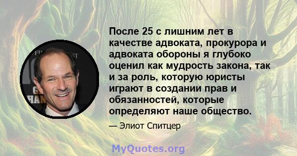 После 25 с лишним лет в качестве адвоката, прокурора и адвоката обороны я глубоко оценил как мудрость закона, так и за роль, которую юристы играют в создании прав и обязанностей, которые определяют наше общество.