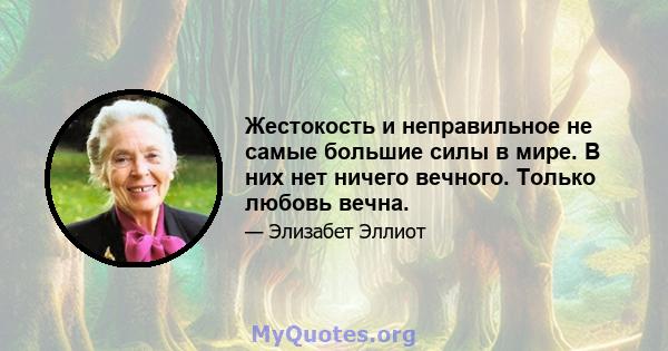 Жестокость и неправильное не самые большие силы в мире. В них нет ничего вечного. Только любовь вечна.