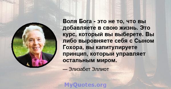 Воля Бога - это не то, что вы добавляете в свою жизнь. Это курс, который вы выберете. Вы либо выровняете себя с Сыном Гохора, вы капитулируете принцип, который управляет остальным миром.