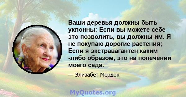 Ваши деревья должны быть уклонны; Если вы можете себе это позволить, вы должны им. Я не покупаю дорогие растения; Если я экстравагантен каким -либо образом, это на попечении моего сада.