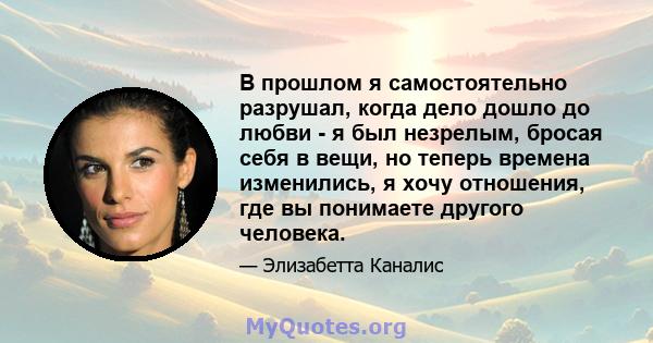 В прошлом я самостоятельно разрушал, когда дело дошло до любви - я был незрелым, бросая себя в вещи, но теперь времена изменились, я хочу отношения, где вы понимаете другого человека.