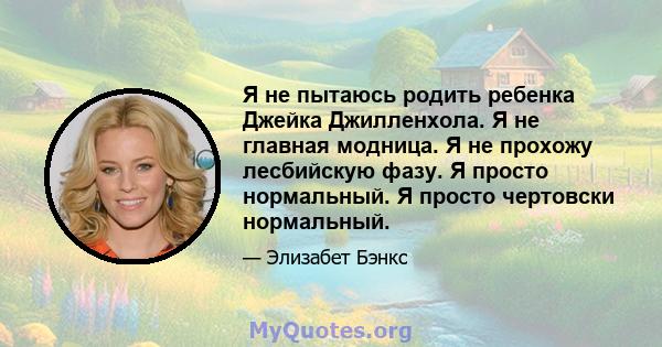 Я не пытаюсь родить ребенка Джейка Джилленхола. Я не главная модница. Я не прохожу лесбийскую фазу. Я просто нормальный. Я просто чертовски нормальный.