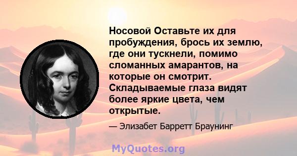 Носовой Оставьте их для пробуждения, брось их землю, где они тускнели, помимо сломанных амарантов, на которые он смотрит. Складываемые глаза видят более яркие цвета, чем открытые.