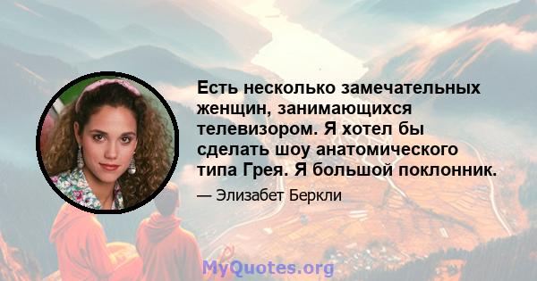 Есть несколько замечательных женщин, занимающихся телевизором. Я хотел бы сделать шоу анатомического типа Грея. Я большой поклонник.