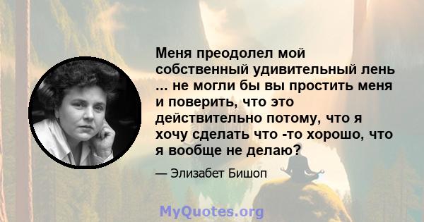 Меня преодолел мой собственный удивительный лень ... не могли бы вы простить меня и поверить, что это действительно потому, что я хочу сделать что -то хорошо, что я вообще не делаю?