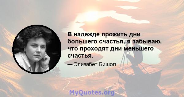 В надежде прожить дни большего счастья, я забываю, что проходят дни меньшего счастья.