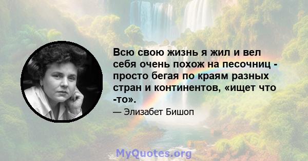 Всю свою жизнь я жил и вел себя очень похож на песочниц - просто бегая по краям разных стран и континентов, «ищет что -то».