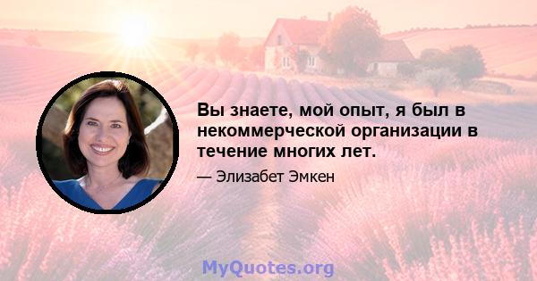 Вы знаете, мой опыт, я был в некоммерческой организации в течение многих лет.