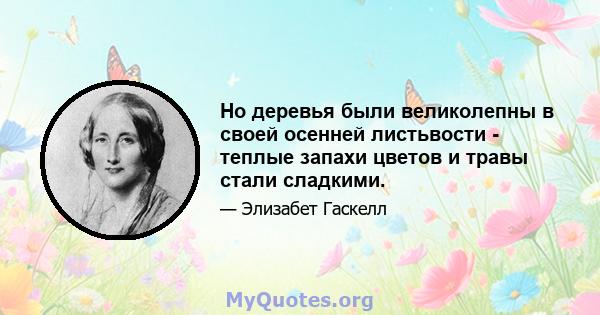 Но деревья были великолепны в своей осенней листьвости - теплые запахи цветов и травы стали сладкими.