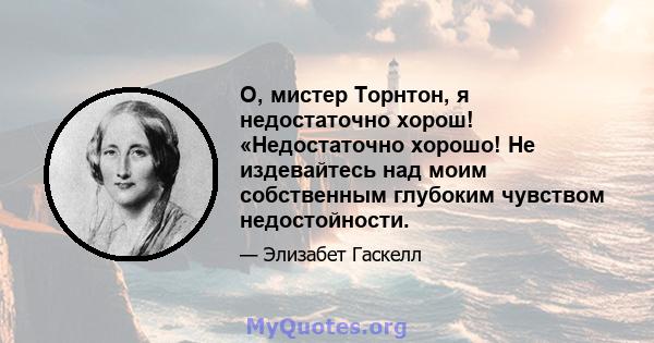 О, мистер Торнтон, я недостаточно хорош! «Недостаточно хорошо! Не издевайтесь над моим собственным глубоким чувством недостойности.