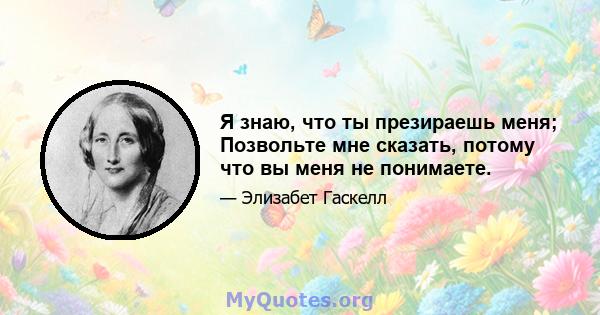 Я знаю, что ты презираешь меня; Позвольте мне сказать, потому что вы меня не понимаете.