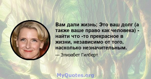 Вам дали жизнь; Это ваш долг (а также ваше право как человека) - найти что -то прекрасное в жизни, независимо от того, насколько незначительным.