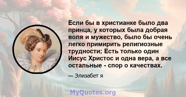 Если бы в христианке было два принца, у которых была добрая воля и мужество, было бы очень легко примирить религиозные трудности; Есть только один Иисус Христос и одна вера, а все остальные - спор о качествах.