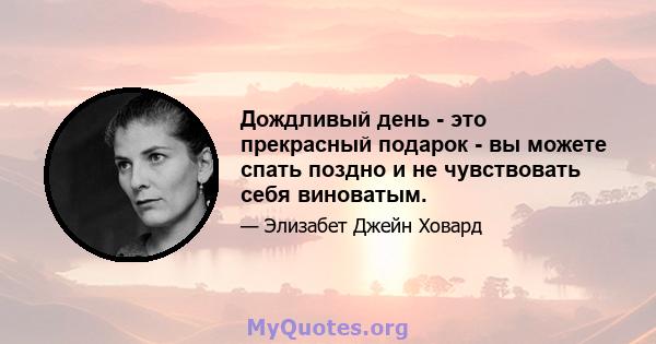 Дождливый день - это прекрасный подарок - вы можете спать поздно и не чувствовать себя виноватым.