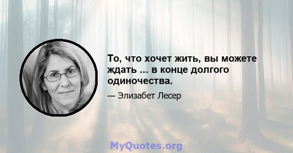 То, что хочет жить, вы можете ждать ... в конце долгого одиночества.