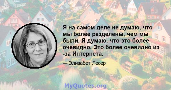 Я на самом деле не думаю, что мы более разделены, чем мы были. Я думаю, что это более очевидно. Это более очевидно из -за Интернета.