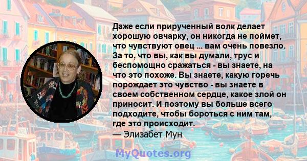 Даже если прирученный волк делает хорошую овчарку, он никогда не поймет, что чувствуют овец ... вам очень повезло. За то, что вы, как вы думали, трус и беспомощно сражаться - вы знаете, на что это похоже. Вы знаете,