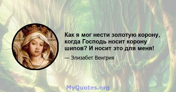 Как я мог нести золотую корону, когда Господь носит корону шипов? И носит это для меня!