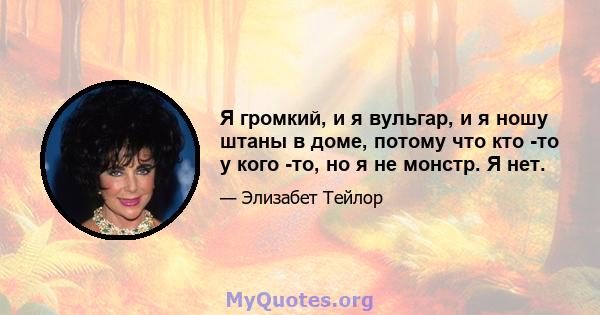 Я громкий, и я вульгар, и я ношу штаны в доме, потому что кто -то у кого -то, но я не монстр. Я нет.