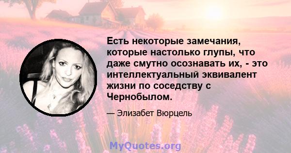 Есть некоторые замечания, которые настолько глупы, что даже смутно осознавать их, - это интеллектуальный эквивалент жизни по соседству с Чернобылом.