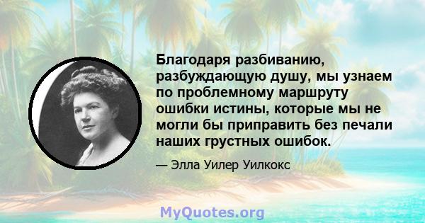 Благодаря разбиванию, разбуждающую душу, мы узнаем по проблемному маршруту ошибки истины, которые мы не могли бы приправить без печали наших грустных ошибок.